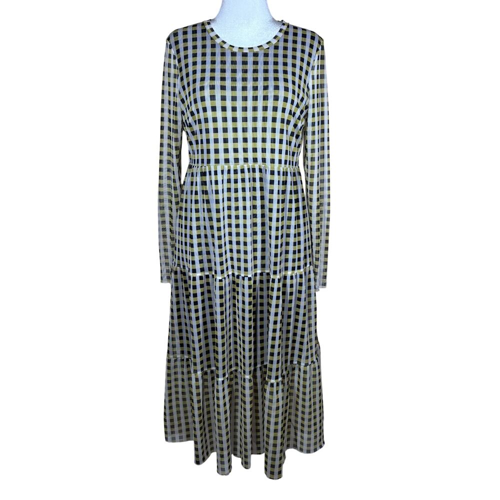 Baum Und Pferdgarten Jocelina Midi Dress Women's XL Checked‎ Mesh Stretch Unique